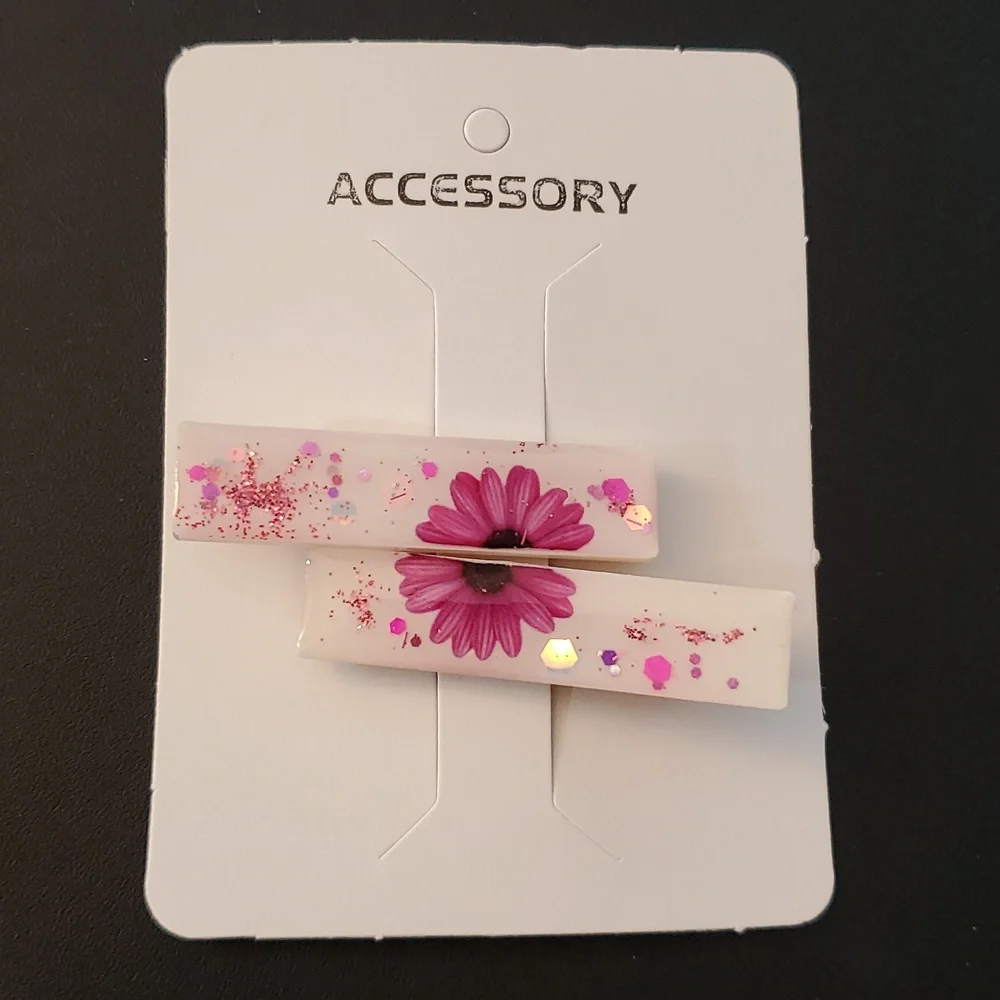 🎁5/$25🎁Hand-made HandCrafted Glitter Floral Vibes Resin Hairclip Barrettes New